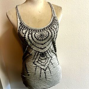 Haute hippie tank top studded detail sz small heather gray good condition